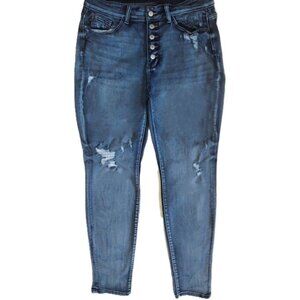 Judy Blue High Rise Distressed Dark Wash Button Fly Skinny Jeans Size 14W